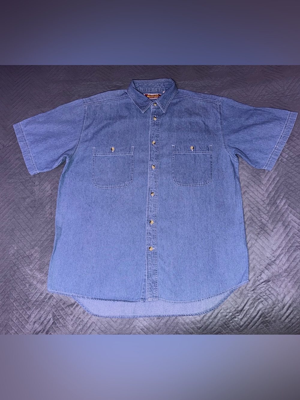 Vintage Rustler Denim Short Sleeve Button Down Shirt Large